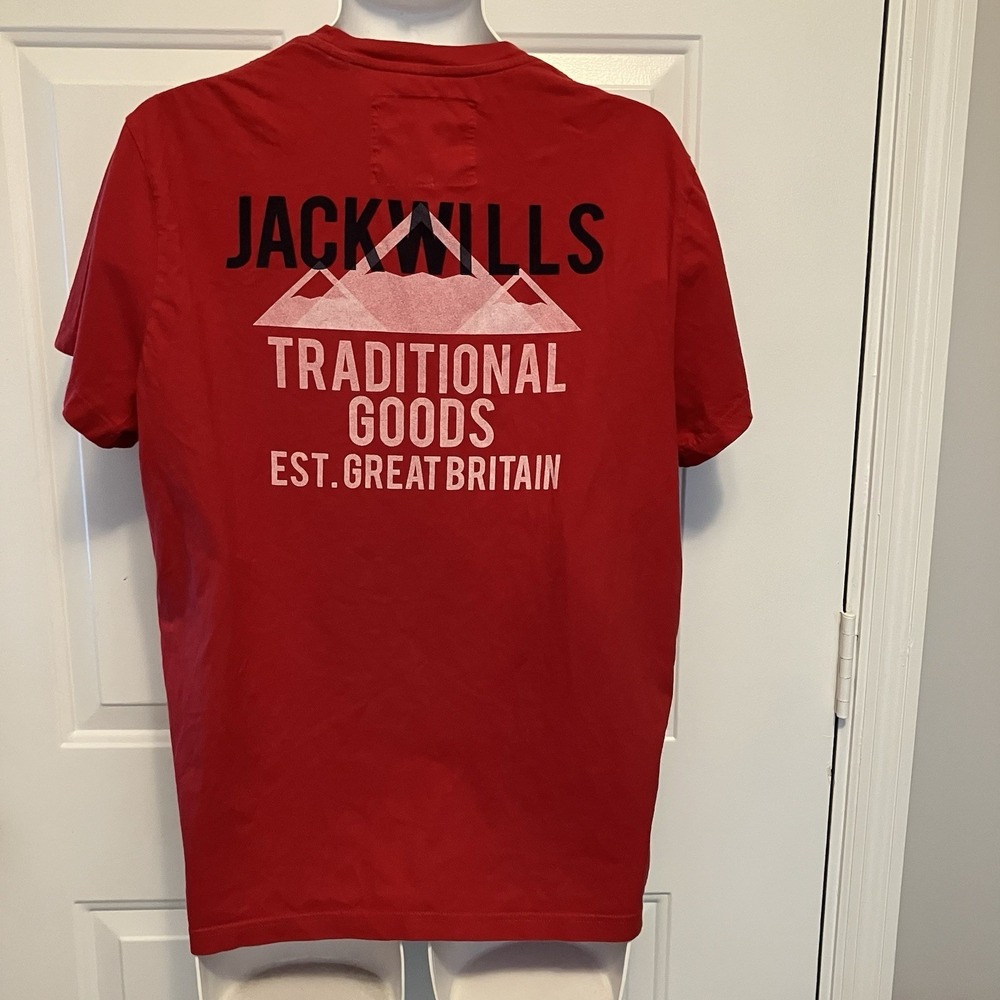 Jack Wills Great Britain T-shirt Men's Size Large‎ Red Front/Back Logo Graphic